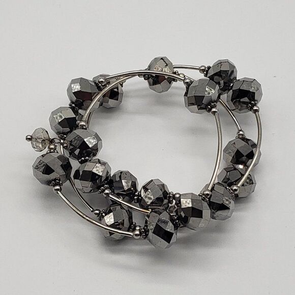 George Silver Tone 5 Strand Ring Link Necklace & Spring Silver Faux Gem Bracelet - Picture 5 of 14